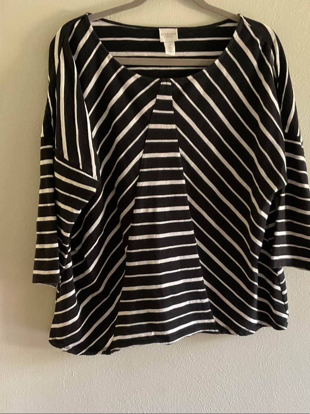 Chico's Black & White Striped Scoop-Neck Long Sleeve Top